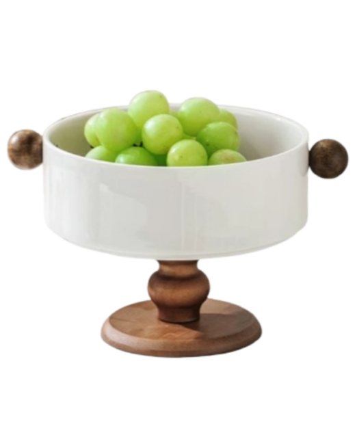 ΜΙΝΙ ΛΕΥΚΗ ΚΕΡΑΜΙΚΗ ΦΡΟΥΤΙΕΡΑ ΜΕ ΞΥΛΙΝΗ ΒΑΣΗ ΚΑΙ ΞΥΛΙΝΕΣ ΛΑΒΕΣ 16×12,50CM