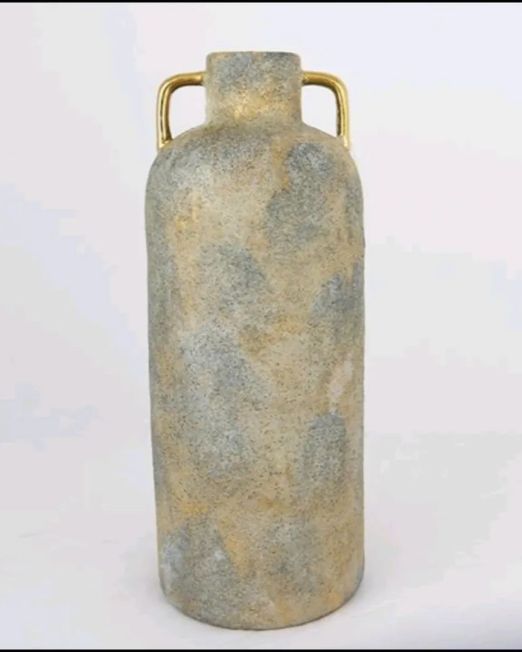 ΓΚΡΙ ΠΡΑΣΙΝΟ ΚΕΡΑΜΙΚΟ ΒΑΖΟ ΜΕ ΧΡΥΣΑ ΧΕΡΟΥΛΙΑ 16×40,50cm