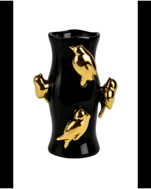 ΜΑΥΡΟ ΚΕΡΑΜΙΚΟ ΒΑΖΟ ΜΕ ΧΡΥΣΑ ΠΟΥΛΙΑ 20×20×31CM