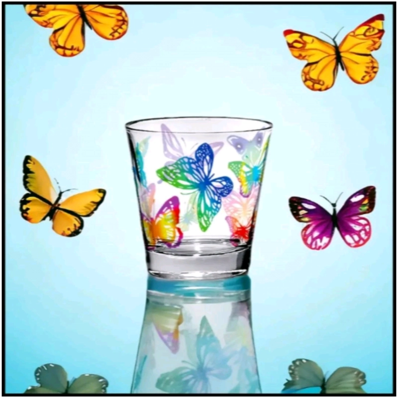 SET 6 ΠΟΤΗΡΙΩΝ ΠΟΛΛΑΠΛΩΝ ΧΡΗΣΕΩΝ “BUTTERFLY COLORS” 8,6×8,7CM   250ml