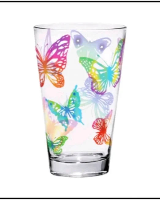 SET 6 ΠΟΤΗΡΙΩΝ ΝΕΡΟΥ "BUTTERFLY GARDEN"-ΓΥΑΛΙΝΑ ΠΟΤΗΡΙΑ ΜΕ ΠΟΛΥΧΡΩΜΕΣ ΠΕΤΑΛΟΥΔΕΣ 8×13CM 310ml