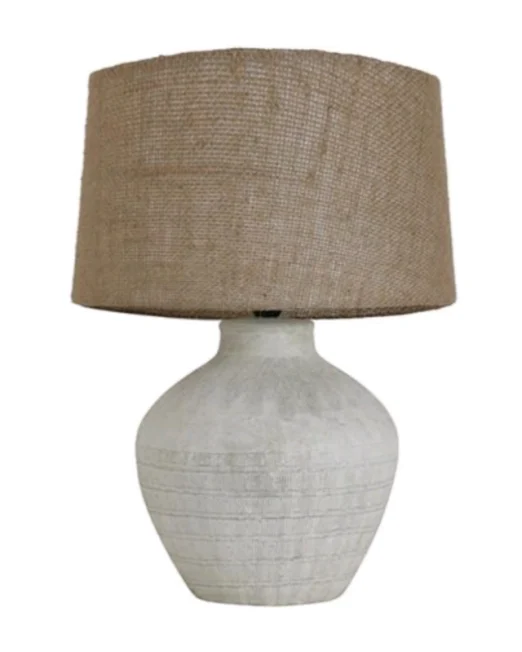 Επιτραπέζιο Φωτιστικό CERAMICA - Boho Κεραμική Λάμπα με Φυσικό Λινό Καπέλο 29,5×29,5×38cm