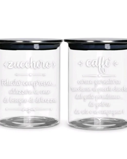 Σετ 2 Γυάλινα Βάζα Αποθήκευσης Caffè - Zucchero με Αεροστεγές Καπάκι 10×12cm 700ml